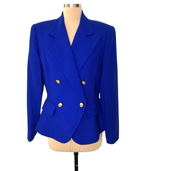 Vintage Florine Wachter BICCI Wool Blazer Womens 12 Blue Gold Button USA - Picture 1 of 10